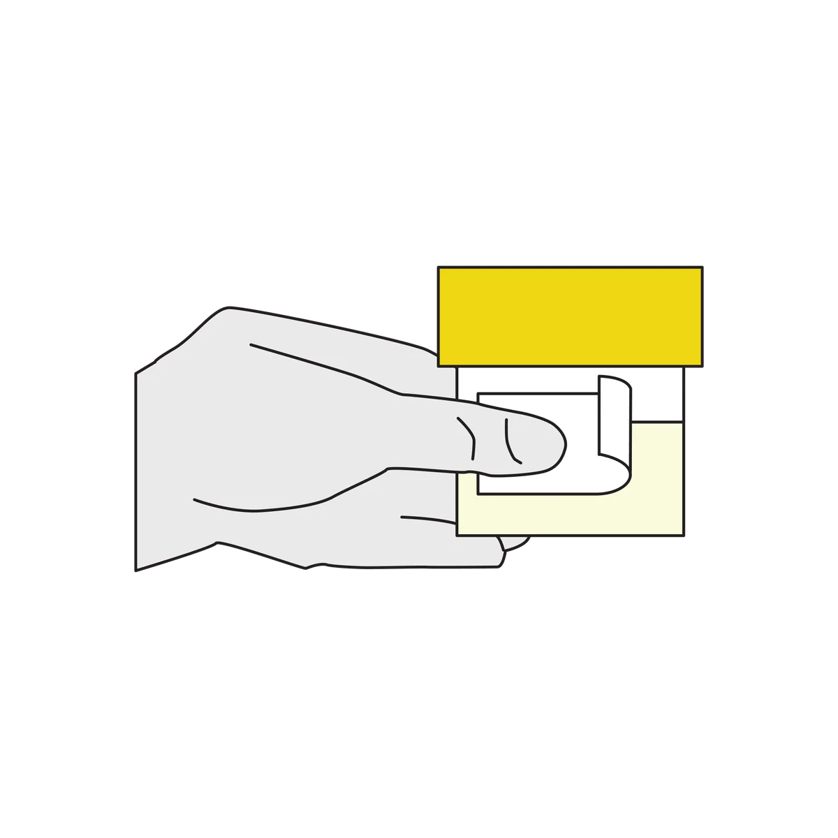 The First pass urine label being pressed onto the container