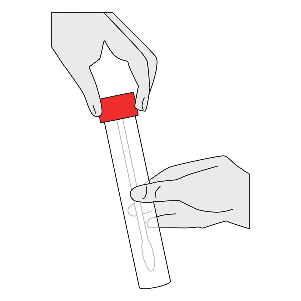 The swab being lowered back into its tube