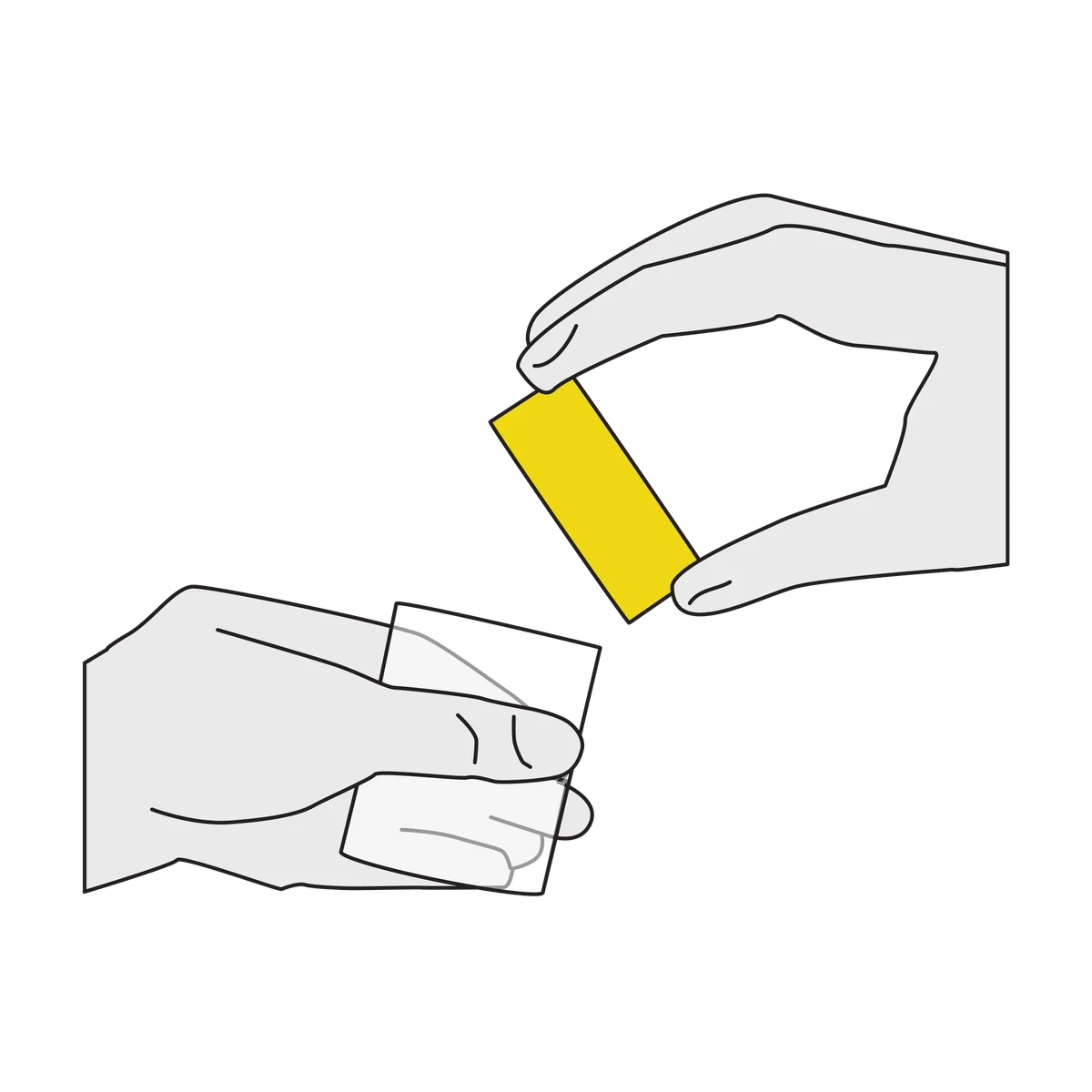 A hand holding the open urine container, with its yellow lid unscrewed