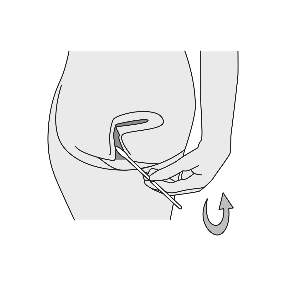 The swab inserted into the vagina, with an arrow showing it being twisted