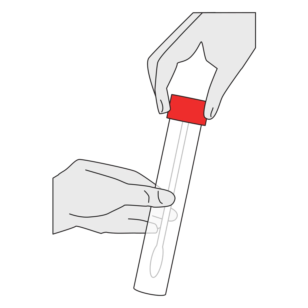The swab being lifted out of its tube by its red top